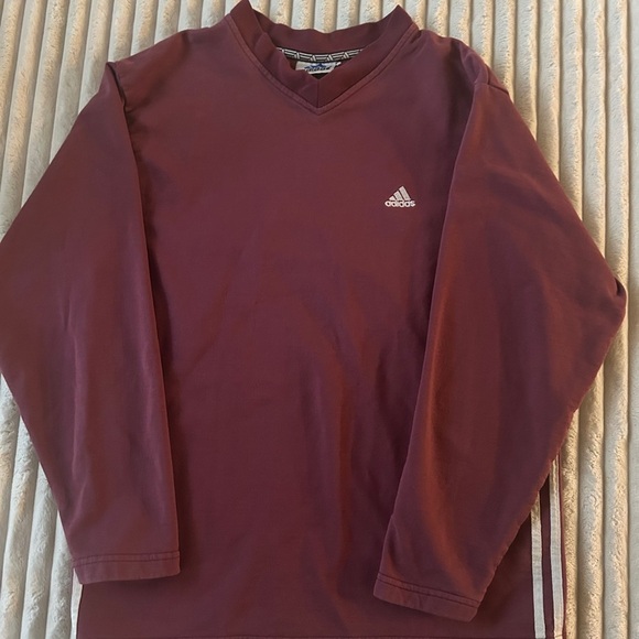 Adidas Red V-Neck 90’s Vintage Long Sleeve Thick Shirt - Picture 2 of 9